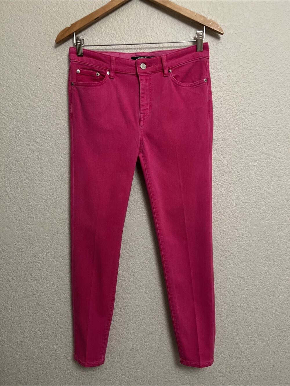 Ralph Lauren Mid Rise Skinny Ankle Jeans Coastal Barbie Pink Stretch 4 29X26.5